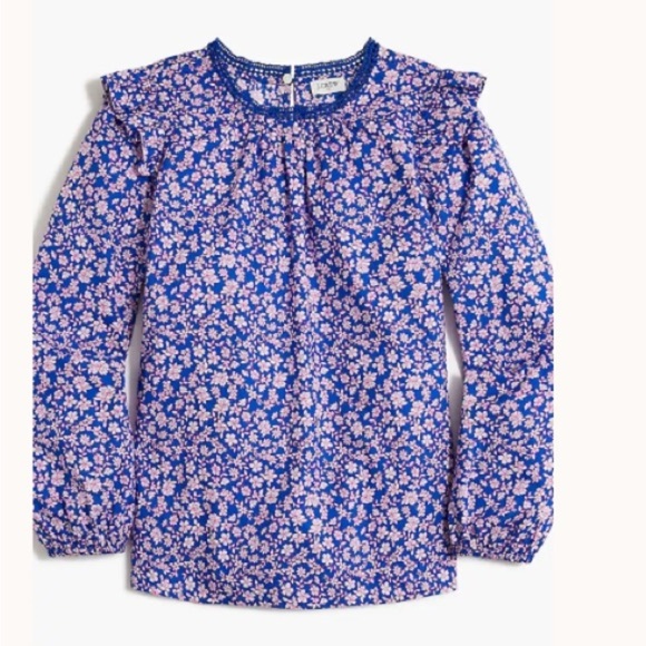 NWT J Crew Long-sleeve floral ruffle-shoulder top - Picture 2 of 7